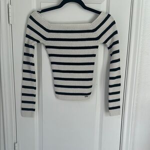 Striped Off-Shoulder Sweater - Black and White
